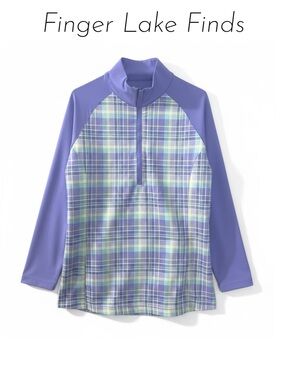 Peter Millar Purple Plaid  UPF 50+ Quarter-Zip Top, XL